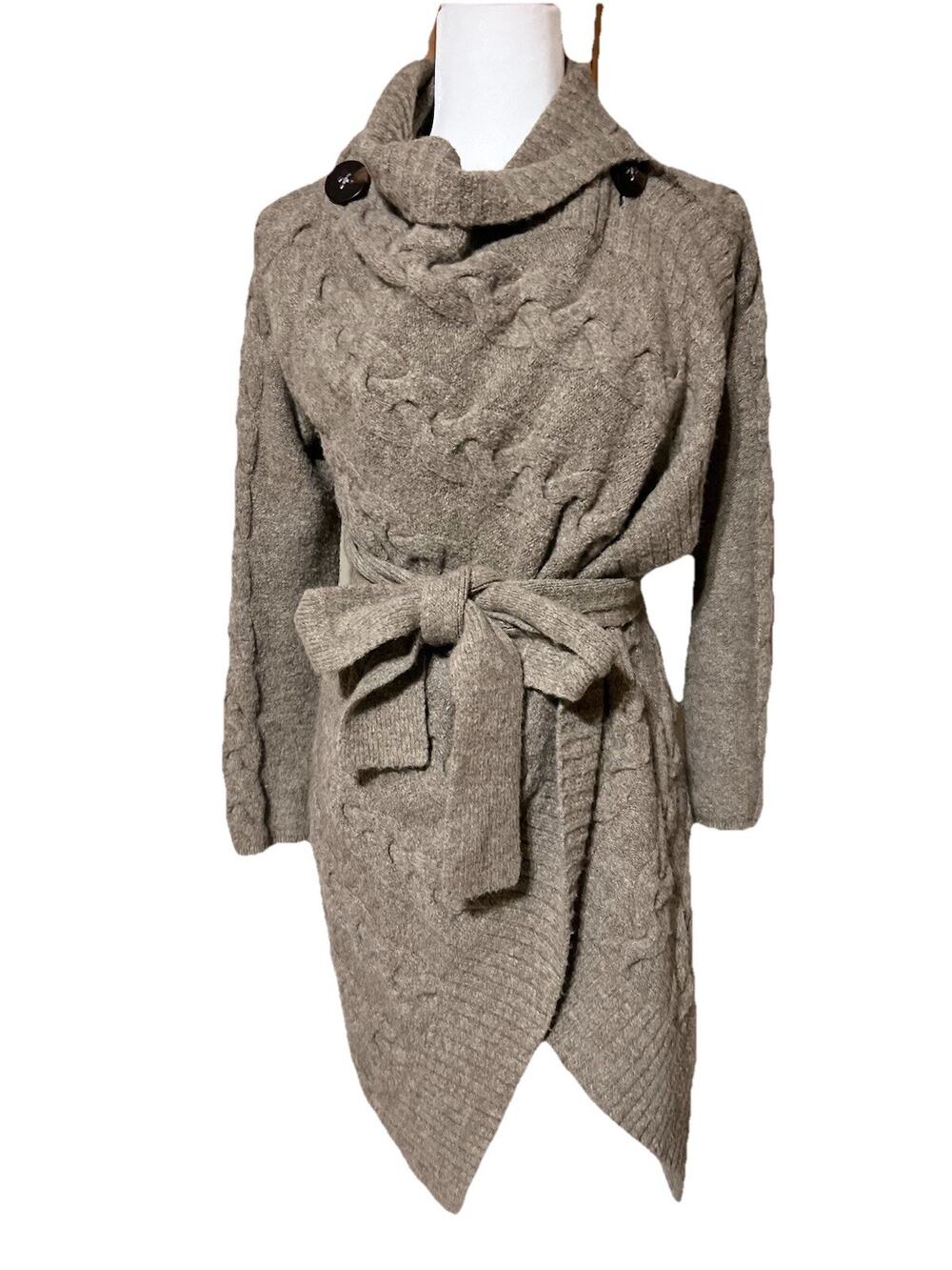 Sparrow Anthropologie Womens Open Front Belted Cable Knit Cardigan Brown Small